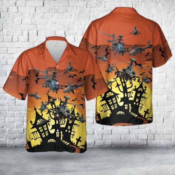 US Army Boeing AH-64 Apache Halloween Hawaiian Shirt, Halloween Hawaiian Shirt, Horror Hawaiian Shirt