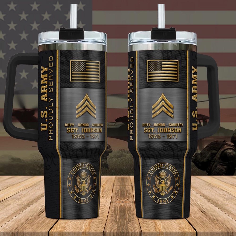 US Army Custom Name Rank And Year Stanley Tumbler 40Oz, Veteran Tumbler, Military Tumbler For Soldiers