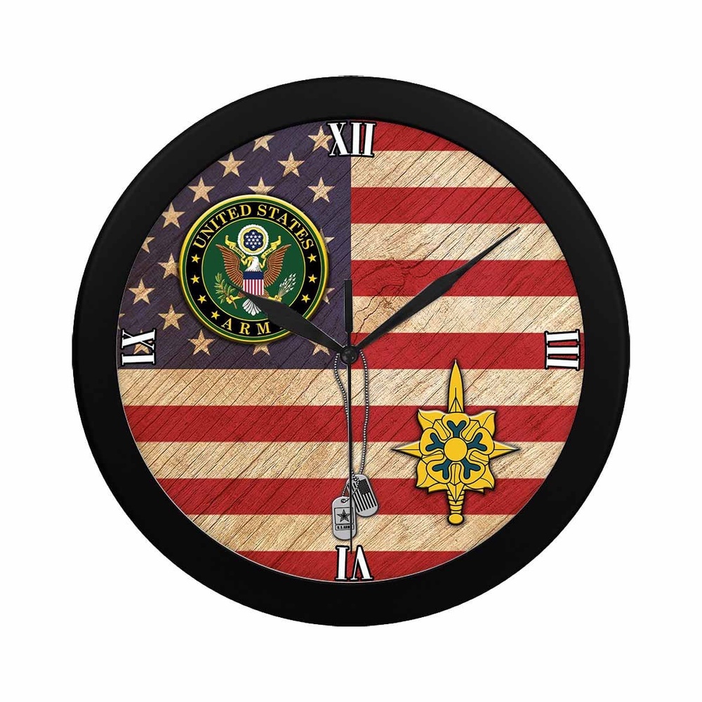 US Army Military Intelligence Branch Black Wall Clock, Military Clocks, 24 Hour Clocks