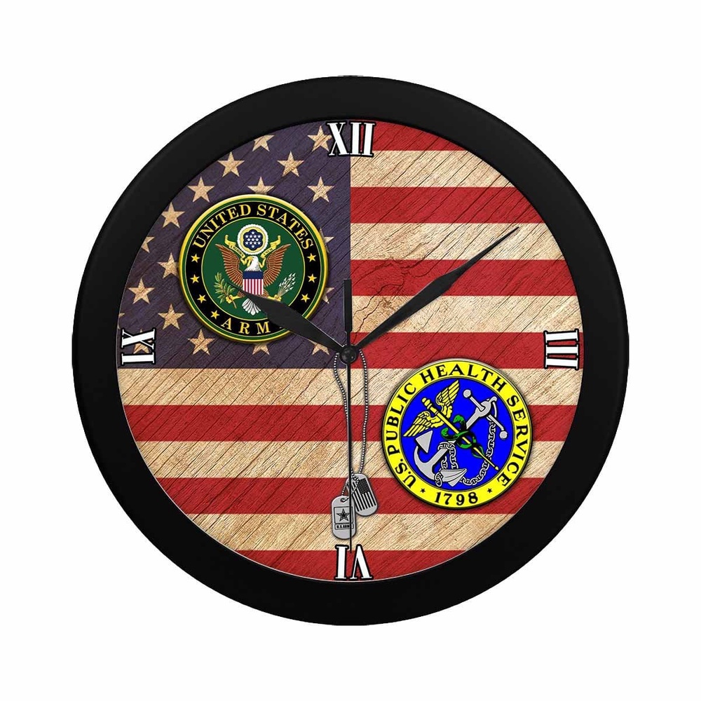 US Army Public Health Service Black Wall Clock, Military Clocks, 24 Hour Clocks