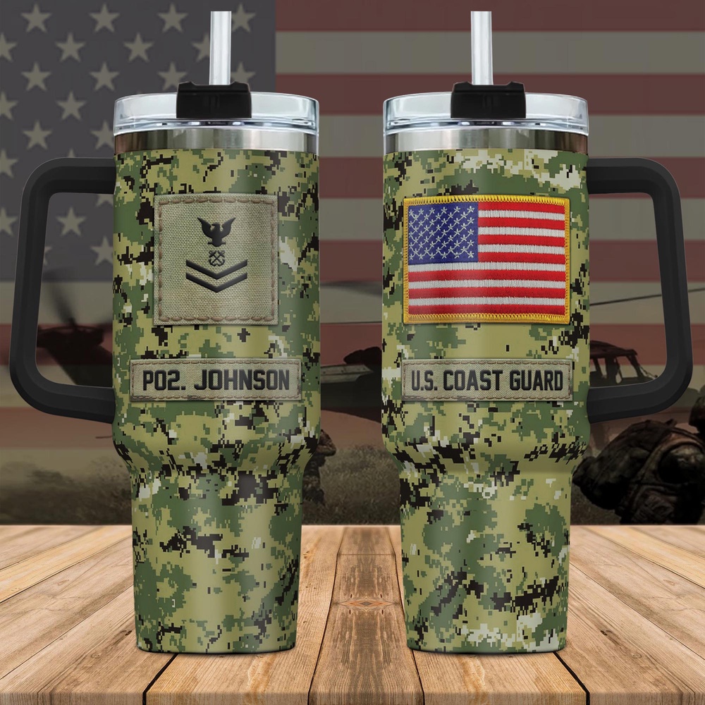 US Coast Guard Custom Name Rank Stanley Tumbler 40Oz, Camouflage Tumbler, Veteran Tumbler, Military Tumbler US Coast Guard Custom Name Rank Stanley Tumbler 40Oz, Camouflage Tumbler, Veteran Tumbler, Military Tumbler