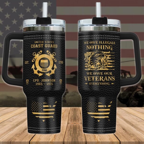 US Coast Guard Military Custom Name Rank And Year Stanley Tumbler 40Oz, Veteran Tumbler, Military Tumbler