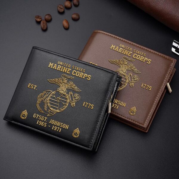 US Marine Corps Men Wallet Custom Name Rank And Year Military Soldiers, Veteran Wallet