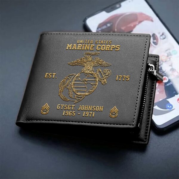 US Marine Corps Men Wallet Custom Name Rank And Year Military Soldiers, Veteran Wallet