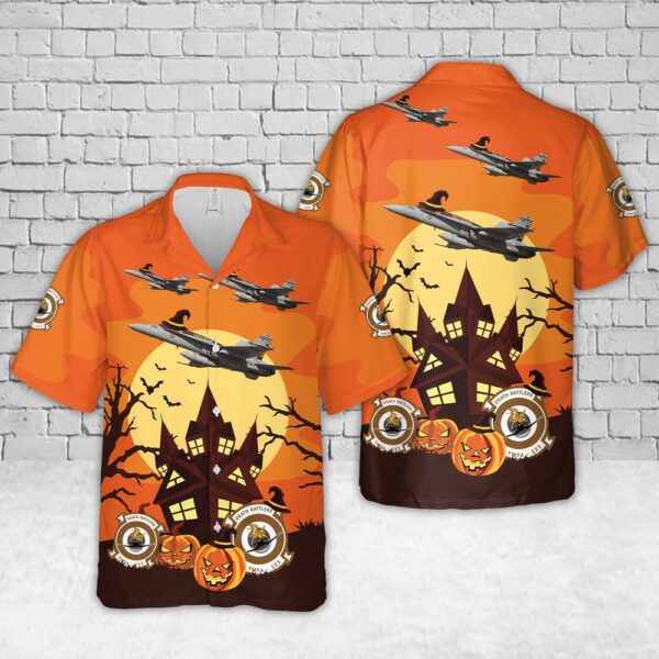 US Marine Fighter Attack Squadron 323 (VMFA-323) Death Rattlers FA-18C Hornet Halloween Hawaiian Shirt, Halloween Hawaiian Shirt