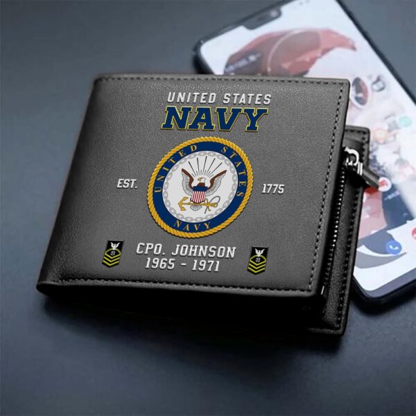 US Navy Custom Your Name Rank And Year Military Wallet For Soldiers, Veteran Wallet