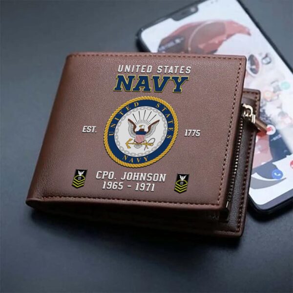 US Navy Custom Your Name Rank And Year Military Wallet For Soldiers, Veteran Wallet