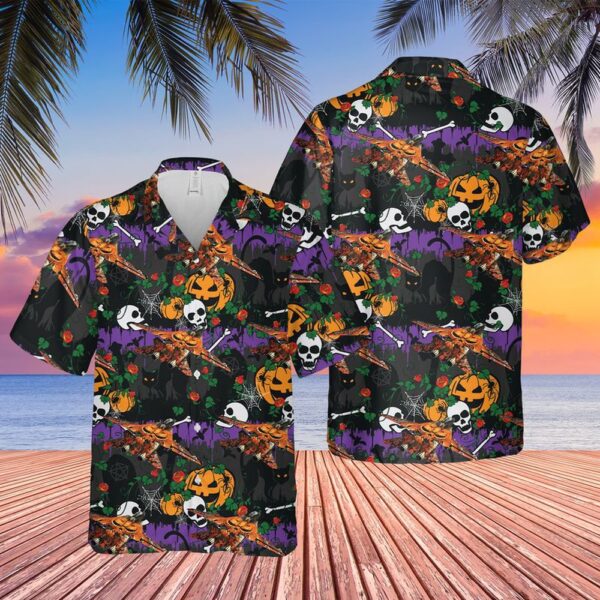 US Navy Grumman F-14 Tomcat Halloween Hawaiian Shirts, Halloween Hawaiian Shirt, Horror Hawaiian Shirt