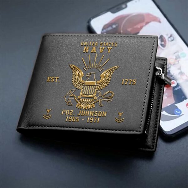 US Navy Men Wallet Custom Name Rank And Year Military Soldiers, Veteran Wallet