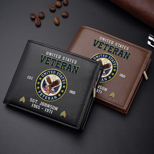 US Veteran Custom Your Name Rank And Year Military Wallet For Soldiers, Veteran Wallet