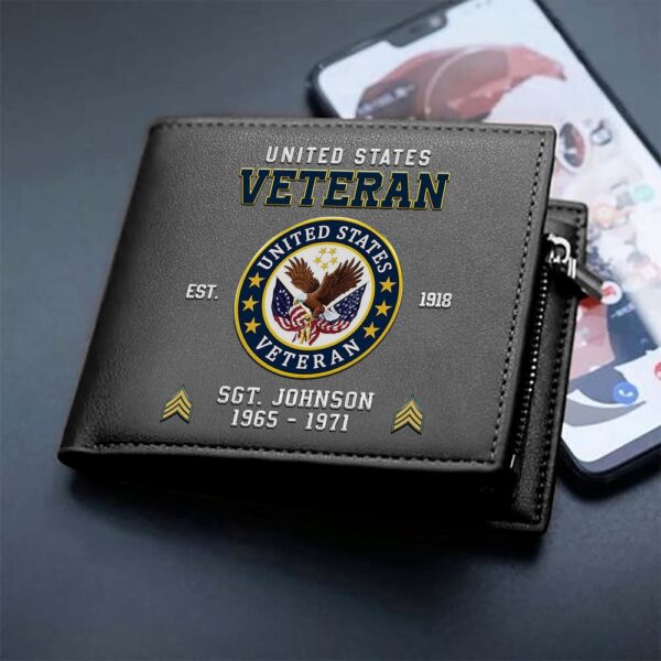 US Veteran Custom Your Name Rank And Year Military Wallet For Soldiers, Veteran Wallet