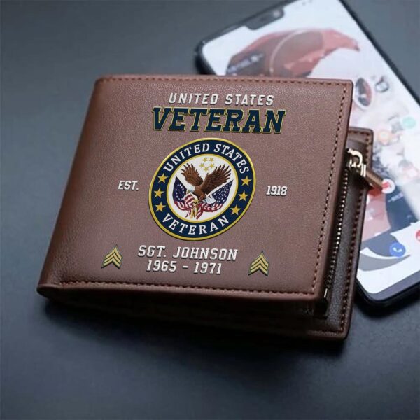 US Veteran Custom Your Name Rank And Year Military Wallet For Soldiers, Veteran Wallet