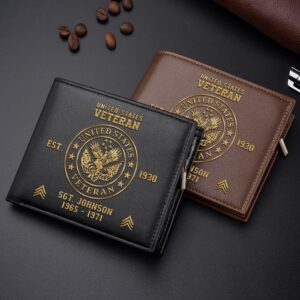 US Veteran Men Wallet Custom Name Rank…