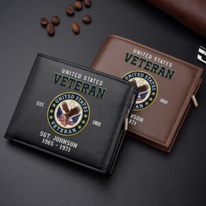 US Veteran Military Men Wallet Custom Name…