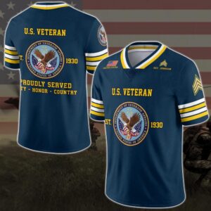 US Veteran Vneck Football Jersey Custom Your Name And Rank, Military Shirts , US Veteran Gifts, Military Jersey