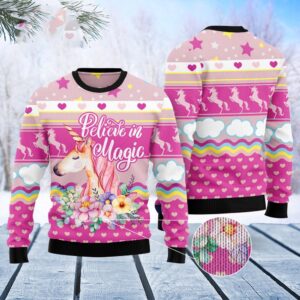 Unicorn Believe In Magic Ugly Christmas Sweater,…