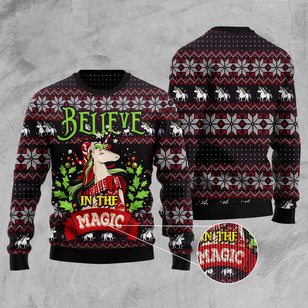 Unicorn Believe In The Magic Ugly Christmas Sweater, Christmas Sweater, Ugly Sweater, Funny Xmas Sweaters