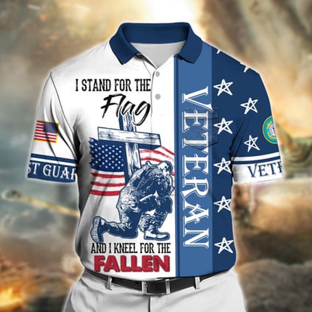 Veteran Polo Shirt, I Stand For The Flag And I Kneel For The Fallen US Coast Guard Veteran Polo Shirt