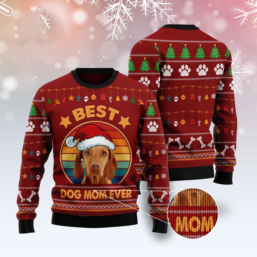 Vizsla Best Dog Mom Ever Ugly Christmas Sweater, Dog Ugly Christmas Sweater, Ugly Dog Sweaters