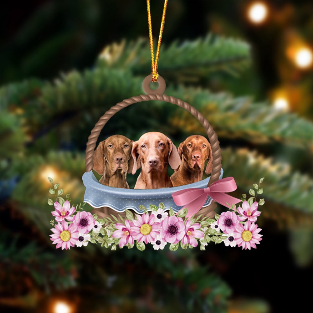 Vizsla Dogs In The Basket Ornament, Christmas Ornament, Dog Ornament, Xmas Dog Ornaments