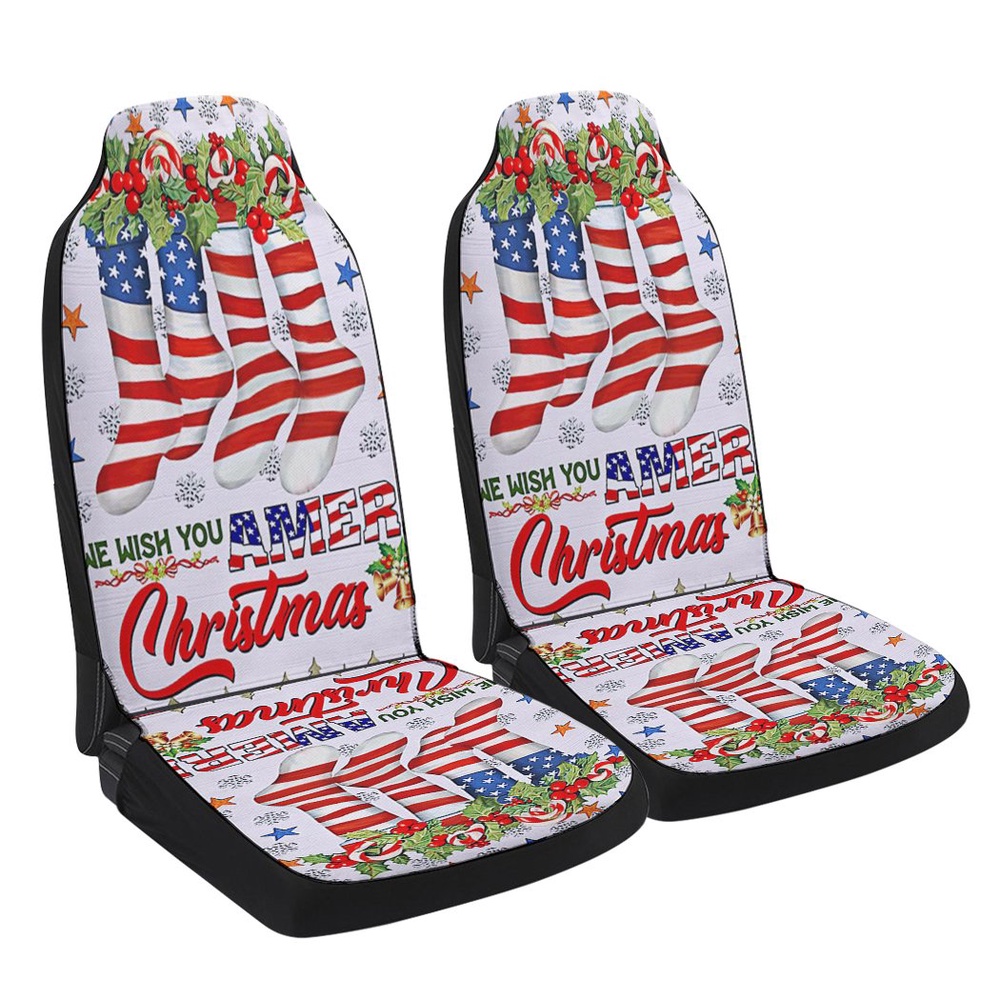 We Wish You Ameri Christmas American flag Seat Cover Cars, Christmas Car Seat Cover, Car Seat Cover