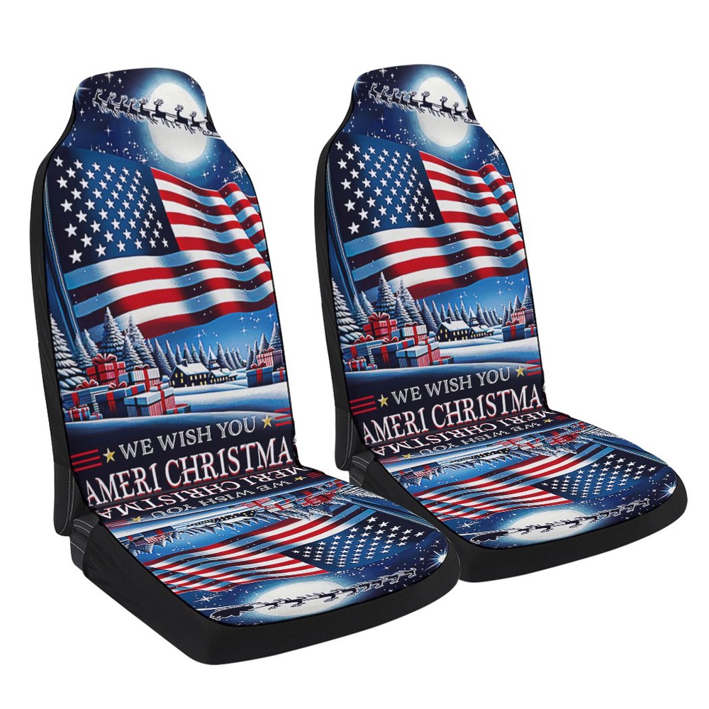 We Wish You Ameri Christmas Santa American flag Seat Cover Cars, Christmas Car Seat Cover, Car Seat Cover