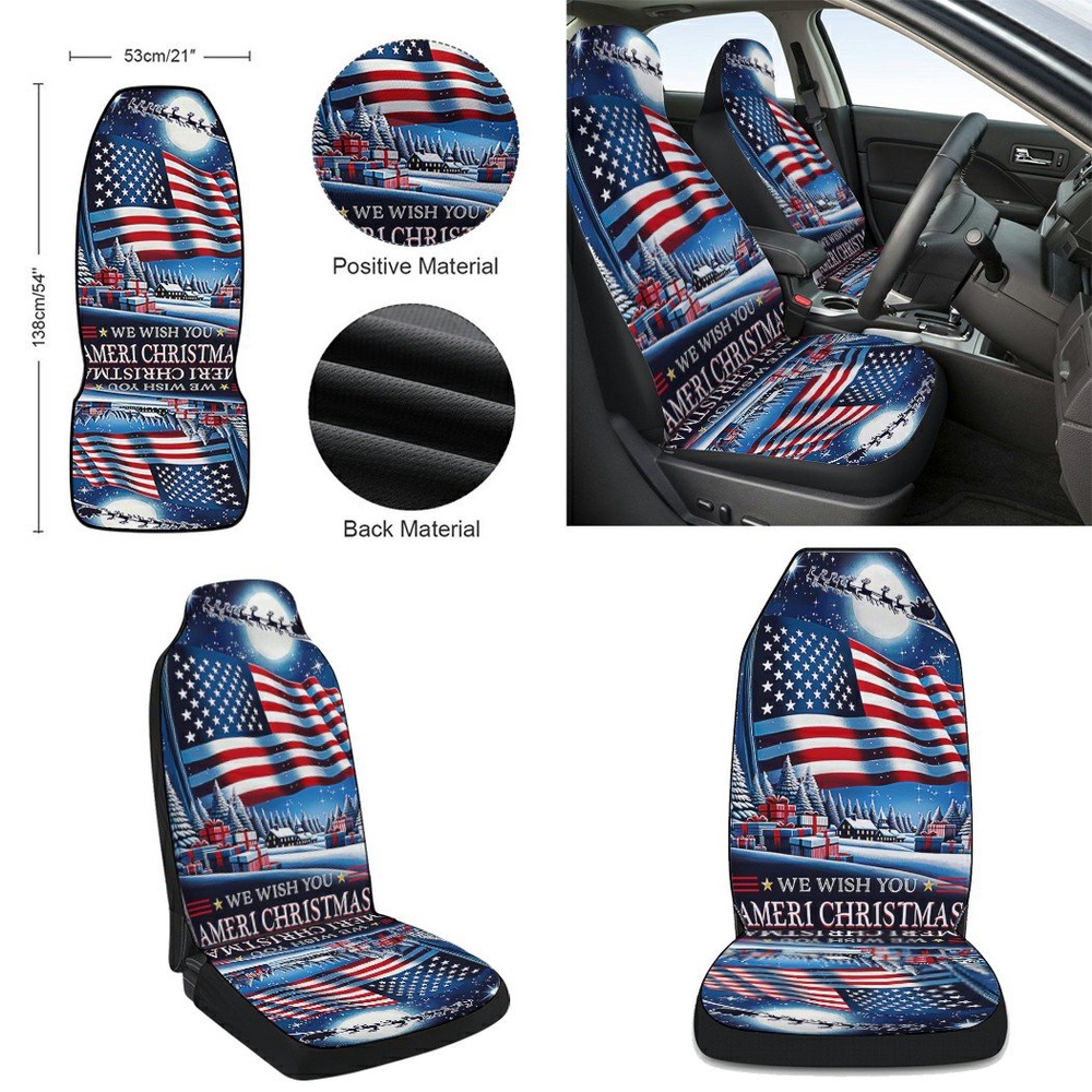 We Wish You Ameri Christmas Santa American flag Seat Cover Cars, Christmas Car Seat Cover, Car Seat Cover