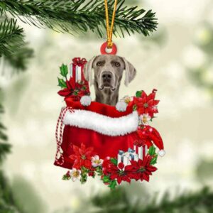 Weimaraner In Gift Bag Christmas Ornament, Christmas…