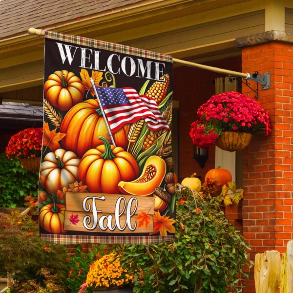 Welcome Fall Pumpkins Harvest Thanksgiving Flag, Halloween Flag, Halloween Garden Flags, Halloween House Flags