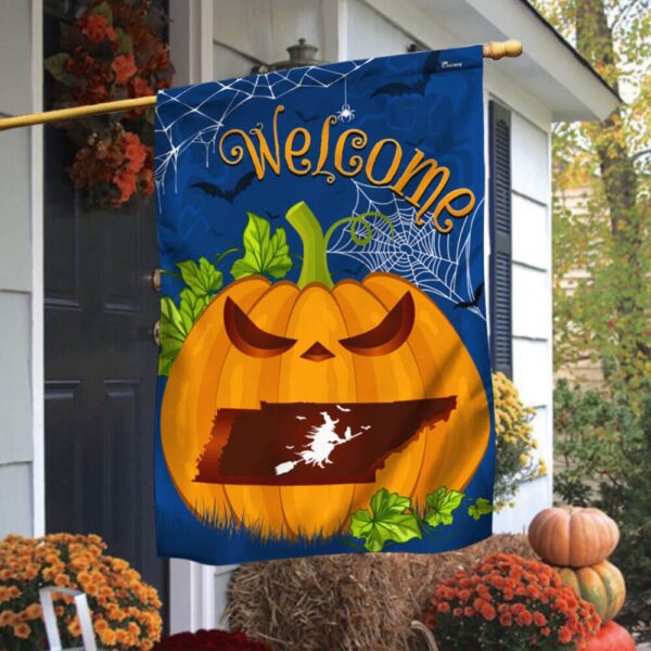 Welcome Tennessee Pumpkins Halloween Fall Flag, Halloween Flag, Halloween Garden Flags, Halloween House Flags