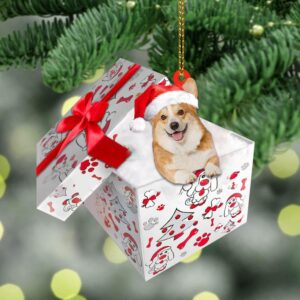Welsh-Corgi In Gift Box Christmas Ornament, Christmas…