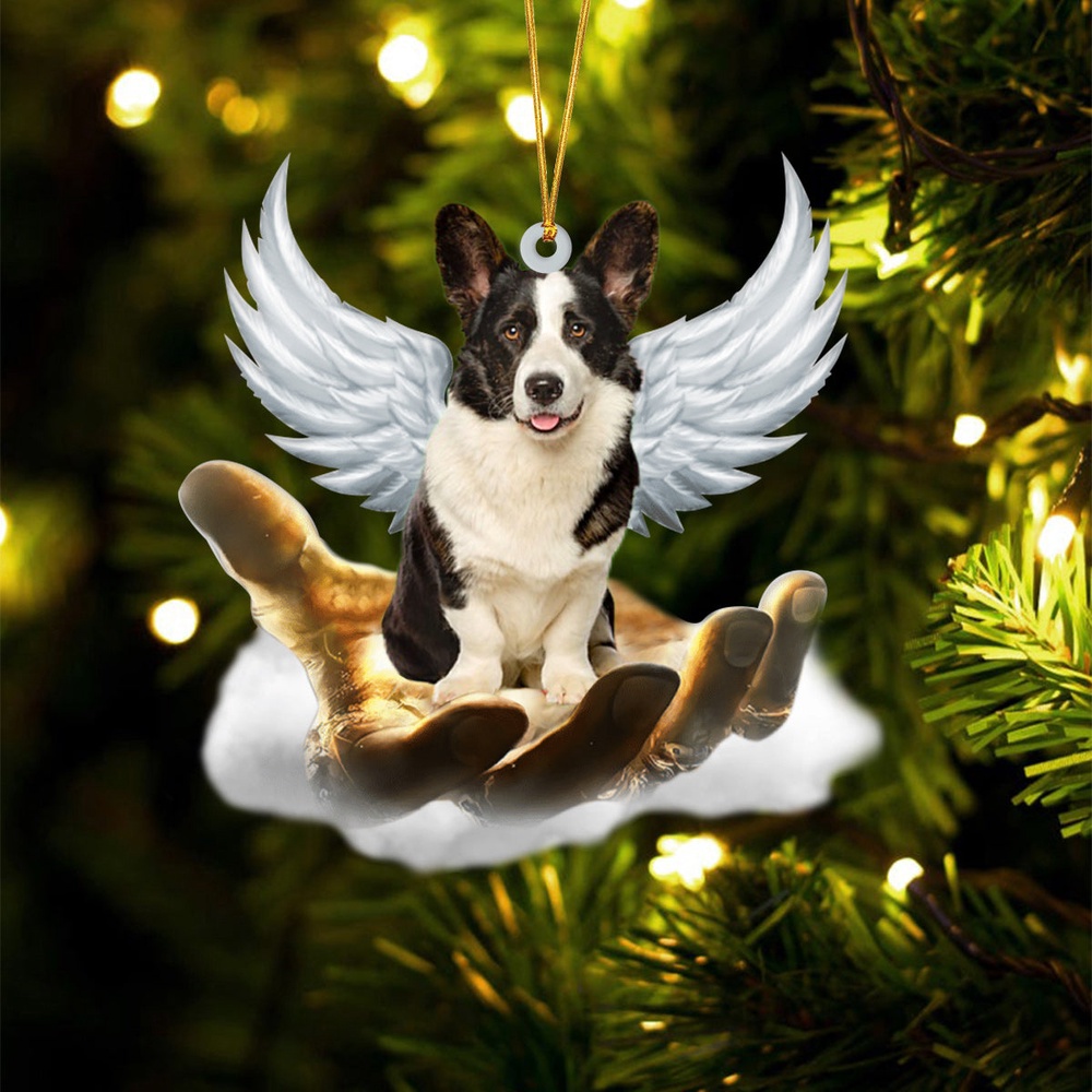 Welsh Corgi On The Hands Of Jesus Ornament, Christmas Ornament, Dog Ornament, Xmas Dog Ornaments