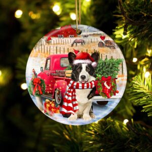 Welsh Corgi With Red Truck Christmas Ornament,…