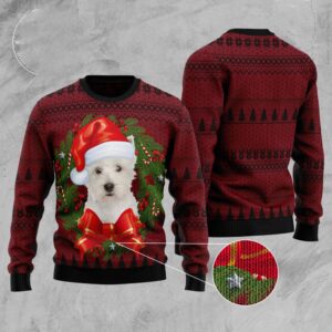 Welsh Highland Terrier Wreath Ugly Christmas Sweater,…