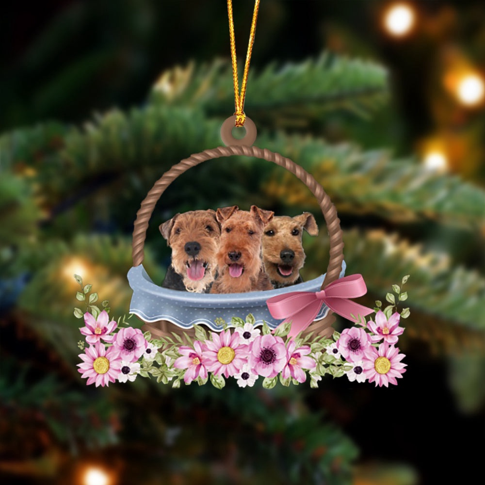 Welsh Terrier Dogs In The Basket Ornament, Christmas Ornament, Dog Ornament, Xmas Dog Ornaments