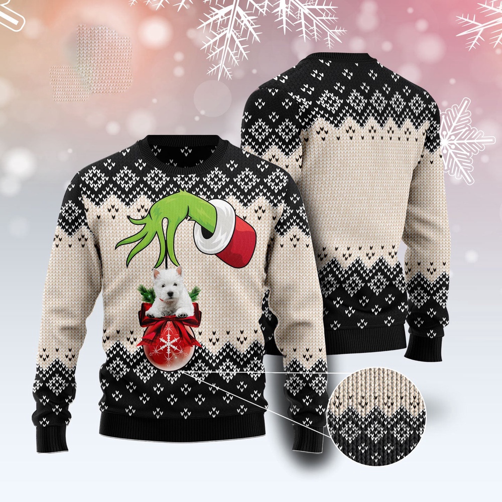 West Highland White Terrier Xmas Ball Ugly Christmas Sweater, Christmas Sweater, Ugly Sweater, Funny Xmas Sweaters
