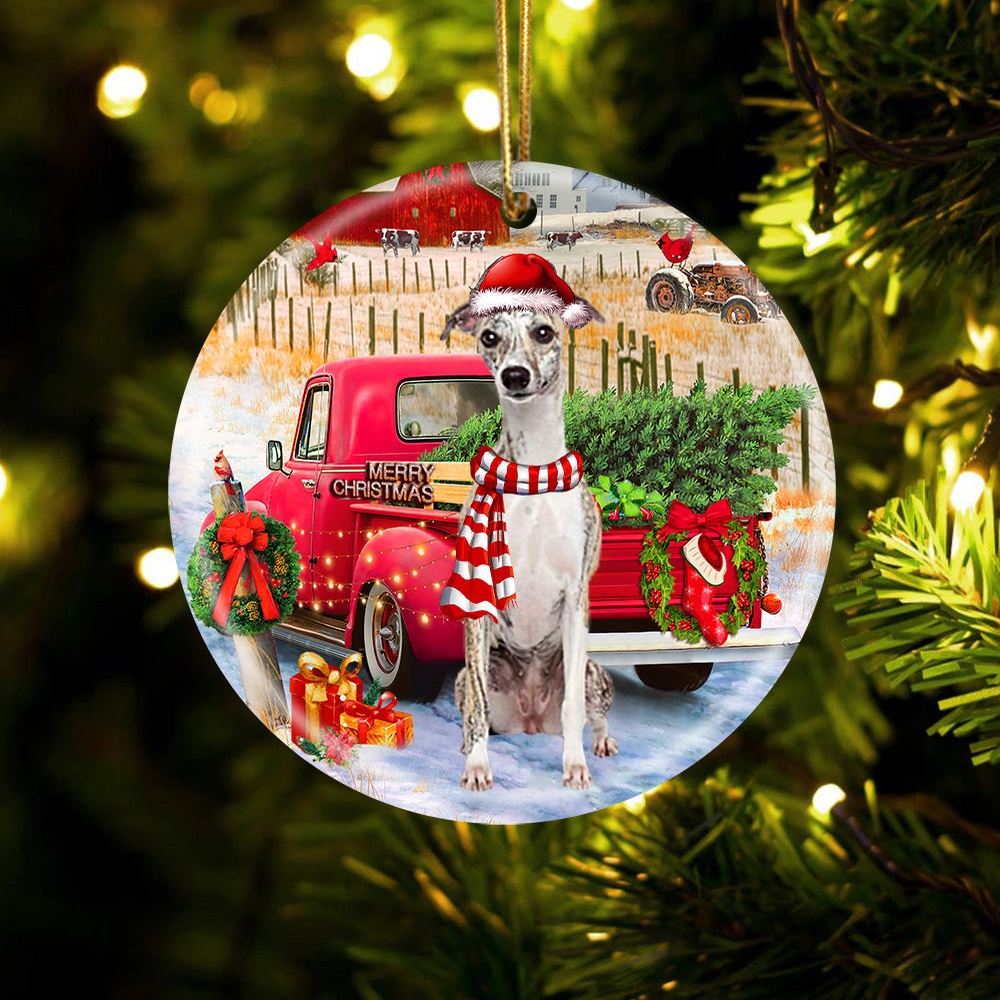 Whippet With Red Truck Christmas Ornament, Christmas Ornament, Dog Ornament, Xmas Dog Ornaments Whippet With Red Truck Christmas Ornament, Christmas Ornament, Dog Ornament, Xmas Dog Ornaments