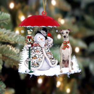 Whippet With Snowman Christmas Ornament, Christmas Ornament,…