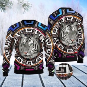 White Tiger Beauty Ugly Christmas Sweater, Christmas…