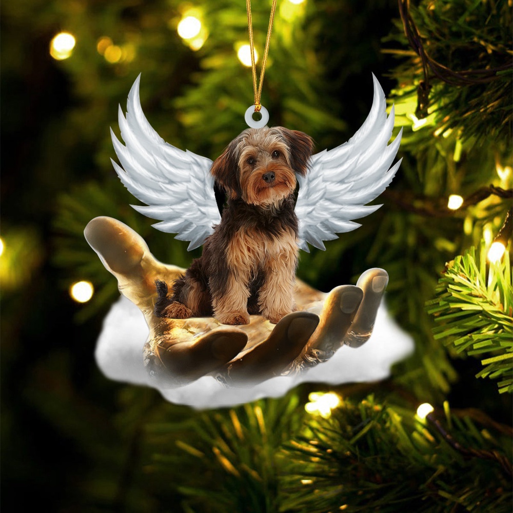 Yorkiepoo On The Hands Of Jesus Ornament, Christmas Ornament, Dog Ornament, Xmas Dog Ornaments