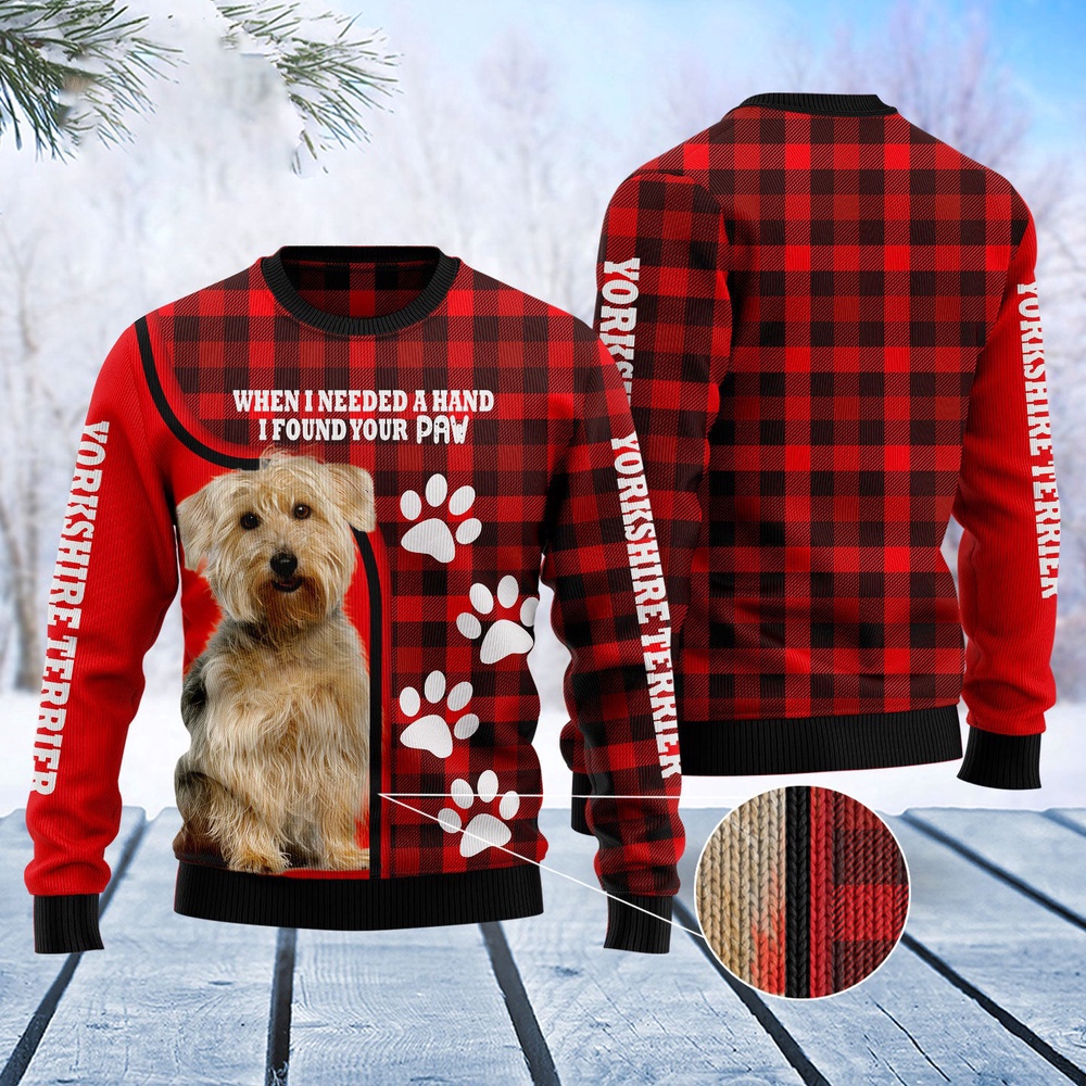 Yorkshire Terrier Paw Ugly Christmas Sweater, Dog Ugly Christmas Sweater, Ugly Dog Sweaters