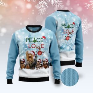 Yorkshire Terrier Peace Love Joy Ugly Sweater…