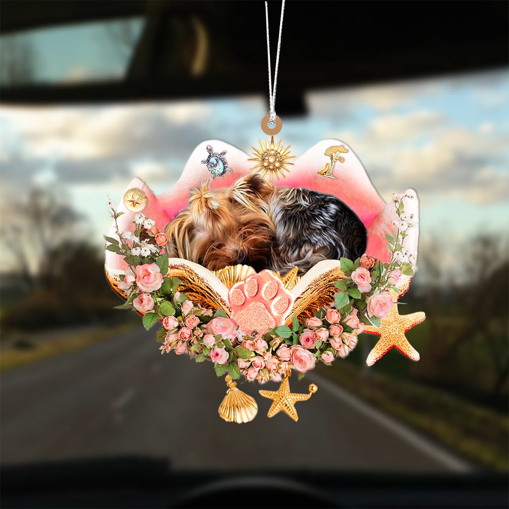 Yorkshire terrier Sleeping In The Seashell Ornament, Christmas Ornament, Dog Ornament, Xmas Dog Ornaments