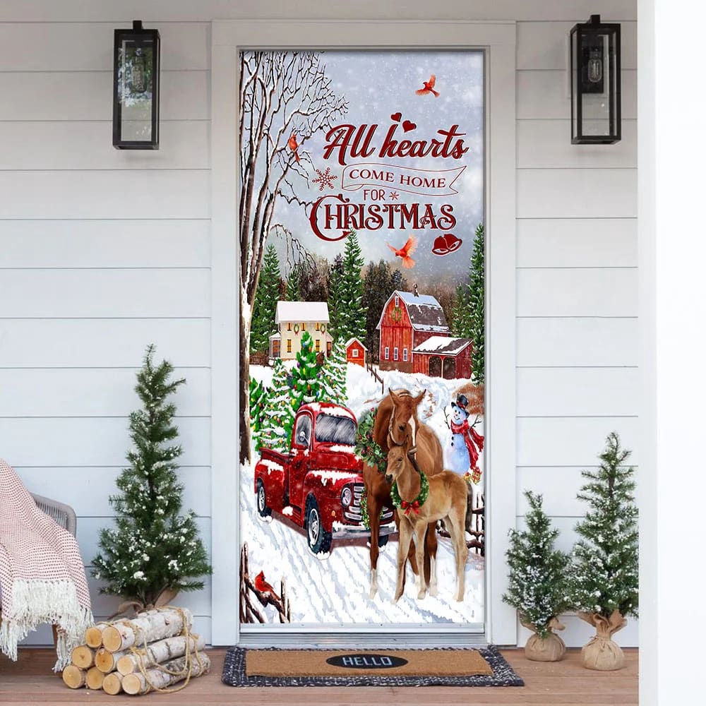 All Hearts Come Home For Christmas Door Cover, Christmas Horse Decor, Unique Gifts Doorcover, Christmas Gift