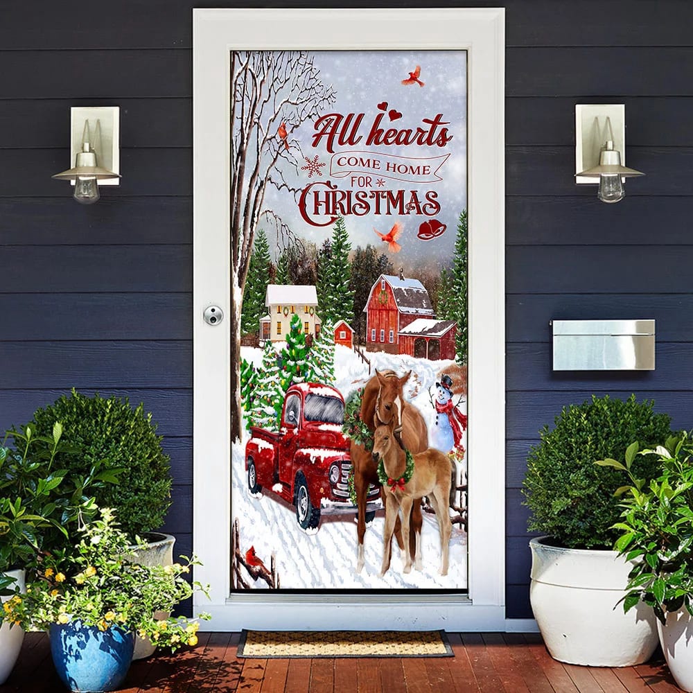 All Hearts Come Home For Christmas Door Cover, Christmas Horse Decor, Unique Gifts Doorcover, Christmas Gift