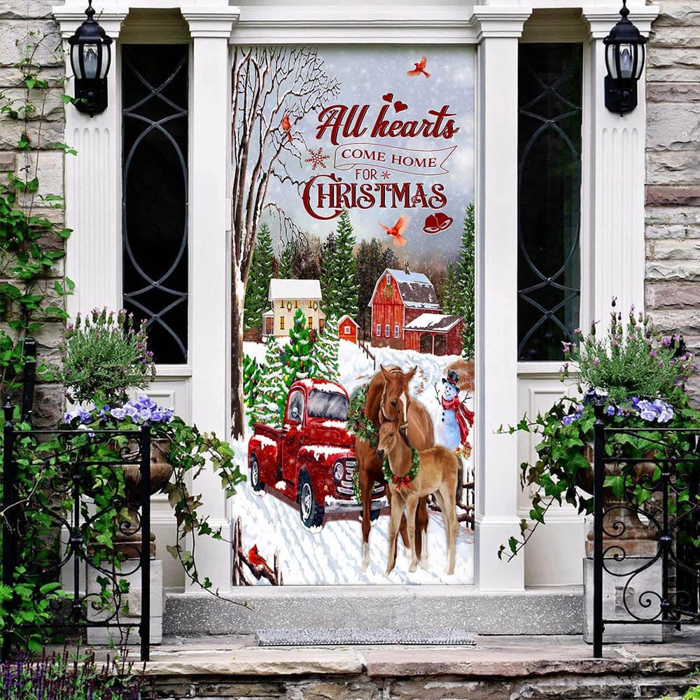 All Hearts Come Home For Christmas Door Cover, Christmas Horse Decor, Unique Gifts Doorcover, Christmas Gift