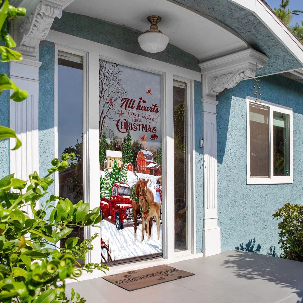 All Hearts Come Home For Christmas Door Cover, Christmas Horse Decor, Unique Gifts Doorcover, Christmas Gift