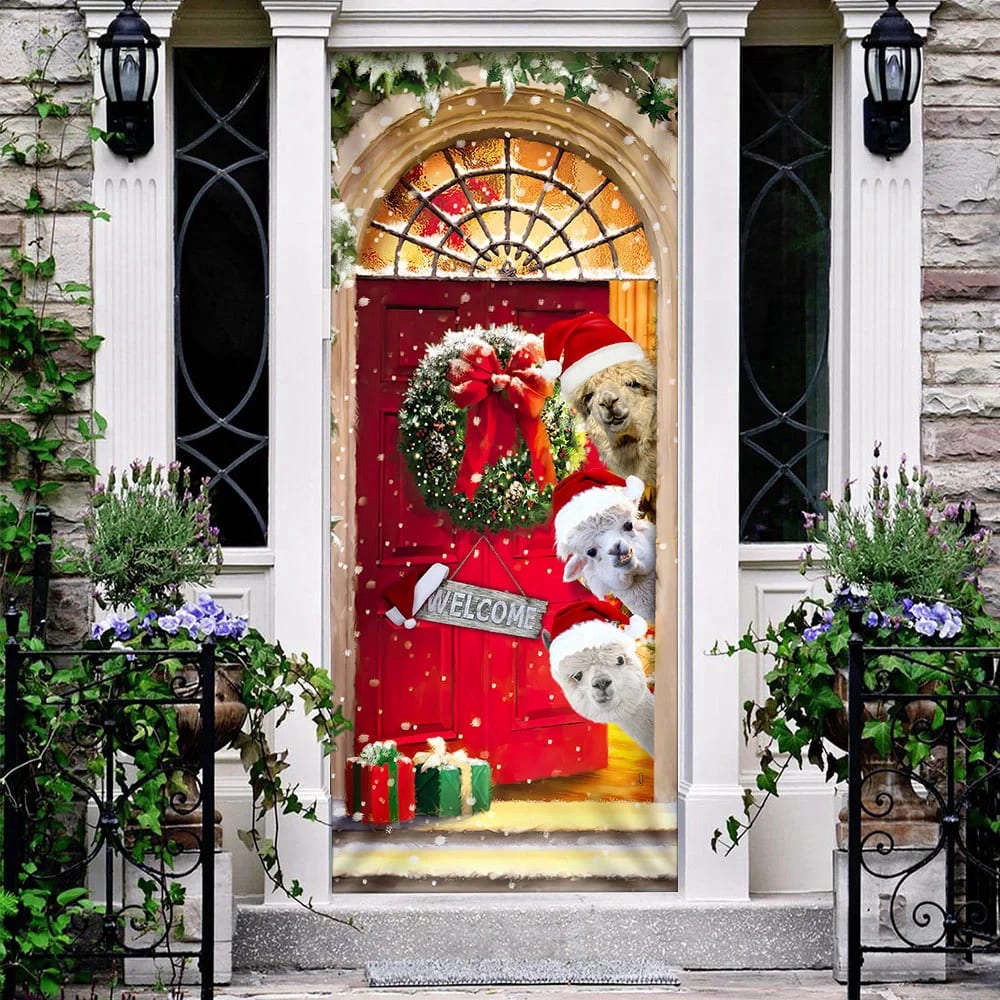 Alpaca Christmas Door Cover, Front Door Christmas Cover, Gift For Christmas, Christmas Gift