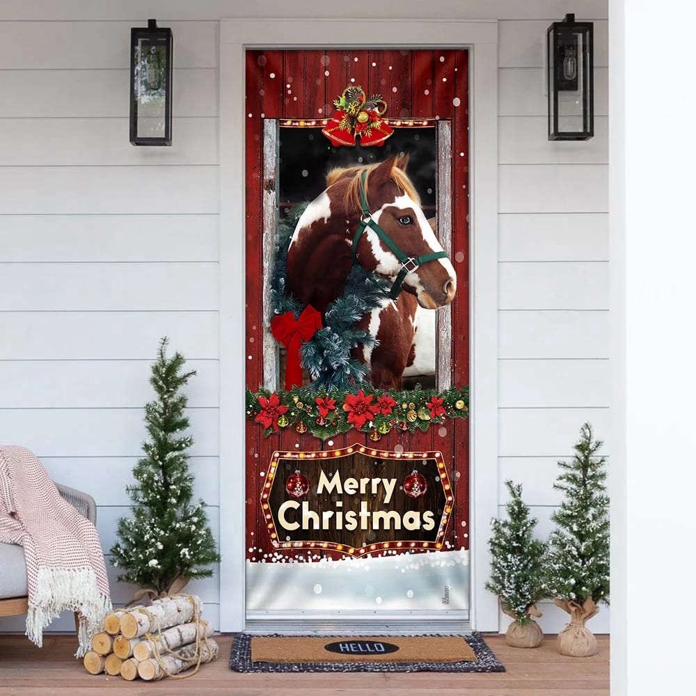Beautiful Christmas Horse Door Cover, Christmas Horse Decor, Gift For Decor, Christmas Gift
