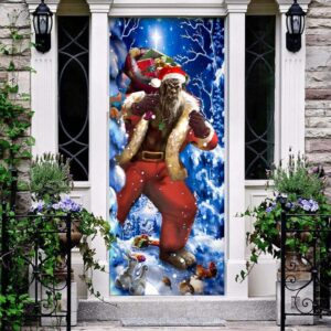 Bigfoot Door Cover Christmas Forest Decor, Front…